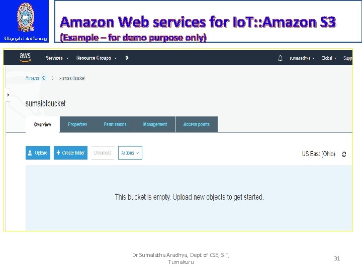 Amazon Web services for Io. T: : Amazon S 3 (Example – for demo