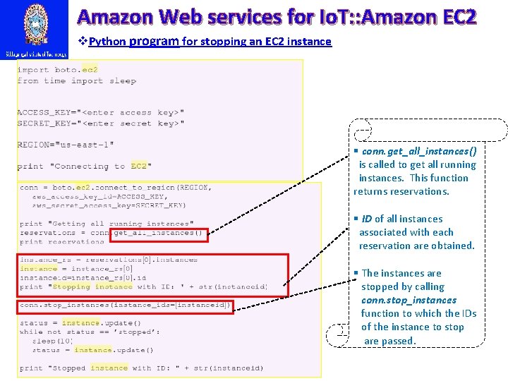 Amazon Web services for Io. T: : Amazon EC 2 v. Python program for