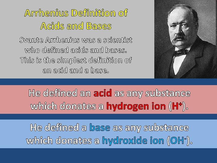 Arrhenius Definition of Acids and Bases Svante Arrhenius was a scientist who defined acids