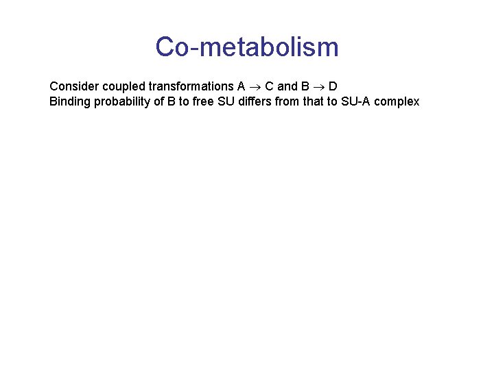 Co-metabolism Consider coupled transformations A C and B D Binding probability of B to