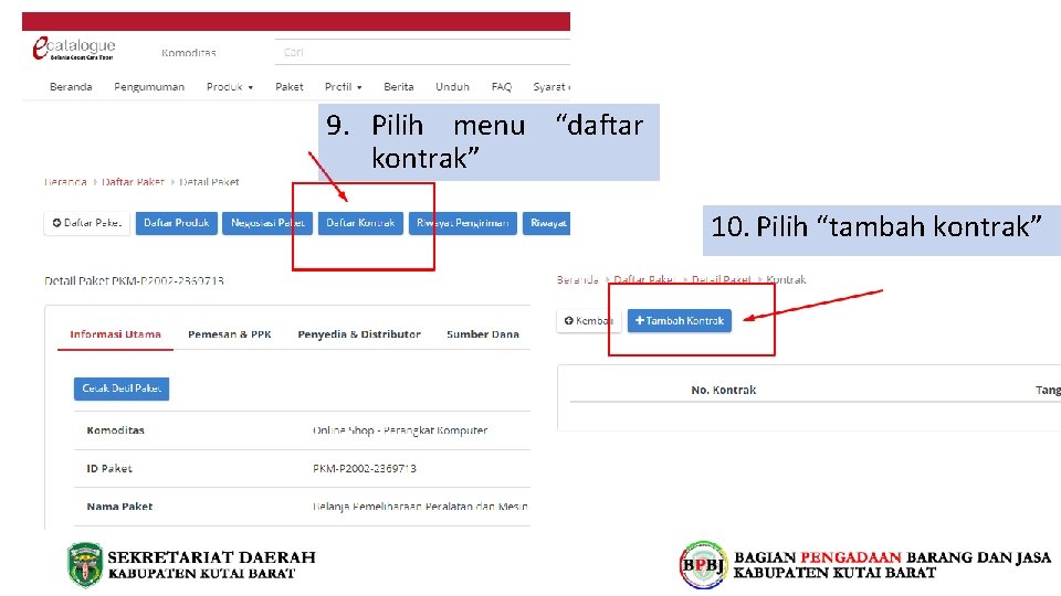 9. Pilih menu “daftar kontrak” 10. Pilih “tambah kontrak” 