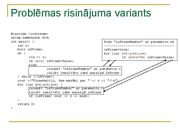 Problēmas risinājuma variants #include <iostream> using namespace std; int main() { Kods "is. Prime. Problēmas risinājuma variants #include <iostream> using namespace std; int main() { Kods "is. Prime.