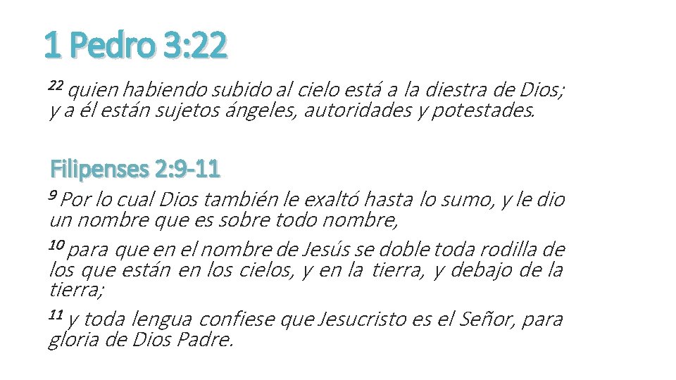 1 Pedro 3: 22 22 quien habiendo subido al cielo está a la diestra