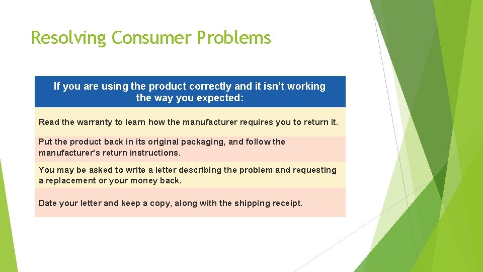 Resolving Consumer Problems If you are using the product correctly and it isn’t working