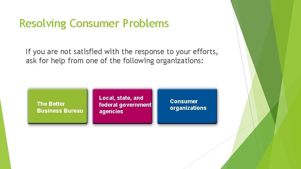 Resolving Consumer Problems If you are not satisfied with the response to your efforts,