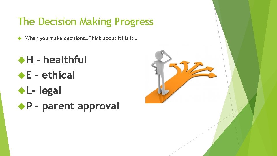 The Decision Making Progress When you make decisions…Think about it! Is it… H -