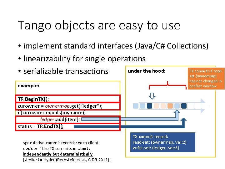 Tango objects are easy to use • implement standard interfaces (Java/C# Collections) • linearizability