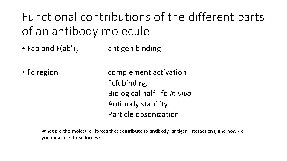 Functional contributions of the different parts of an antibody molecule • Fab and F(ab’)2