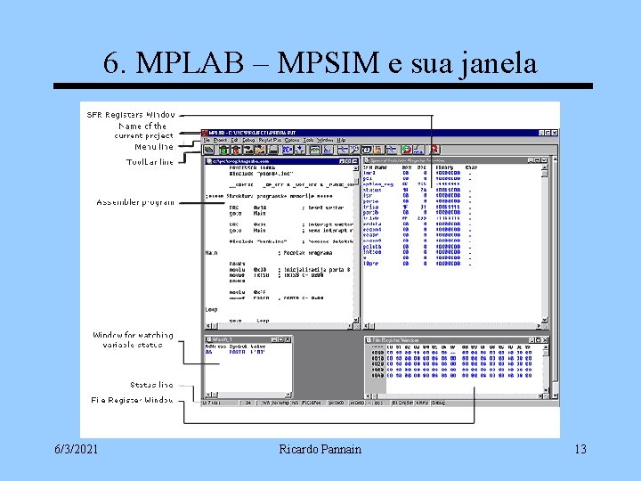 6. MPLAB – MPSIM e sua janela 6/3/2021 Ricardo Pannain 13 