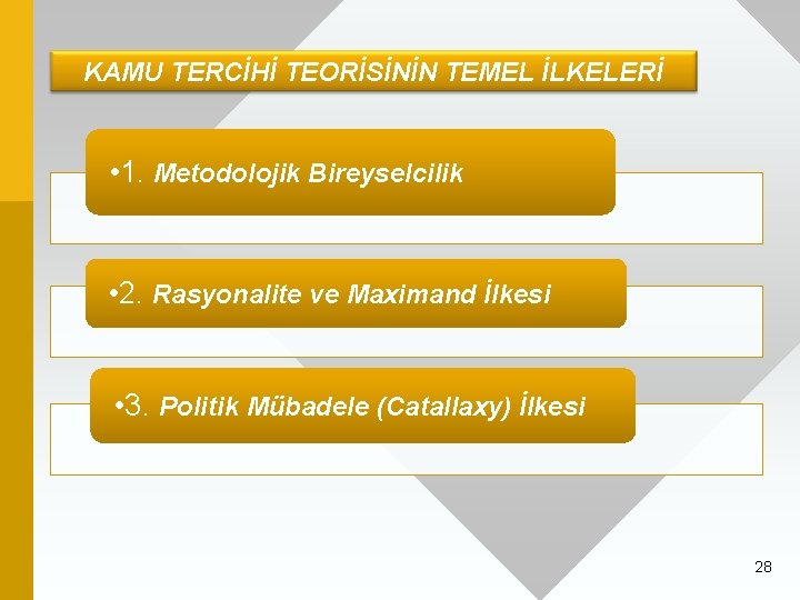 KAMU TERCİHİ TEORİSİNİN TEMEL İLKELERİ • 1. Metodolojik Bireyselcilik • 2. Rasyonalite ve Maximand