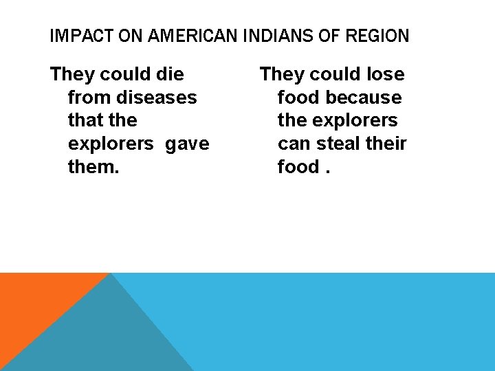 IMPACT ON AMERICAN INDIANS OF REGION They could die from diseases that the explorers