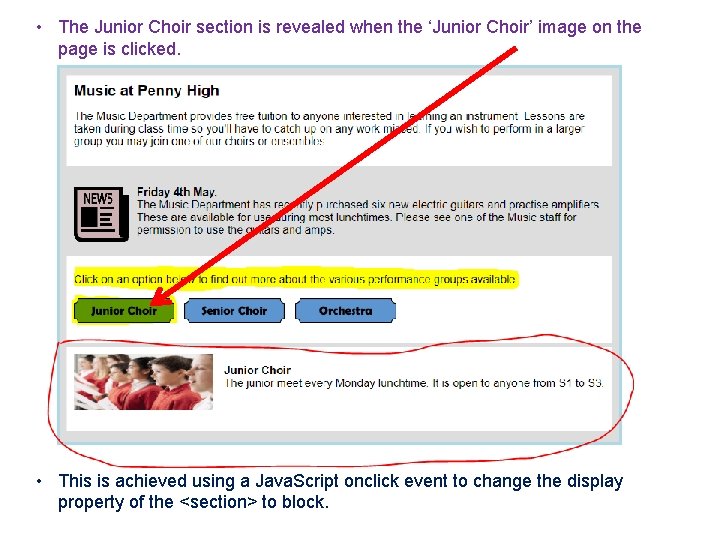  • The Junior Choir section is revealed when the ‘Junior Choir’ image on