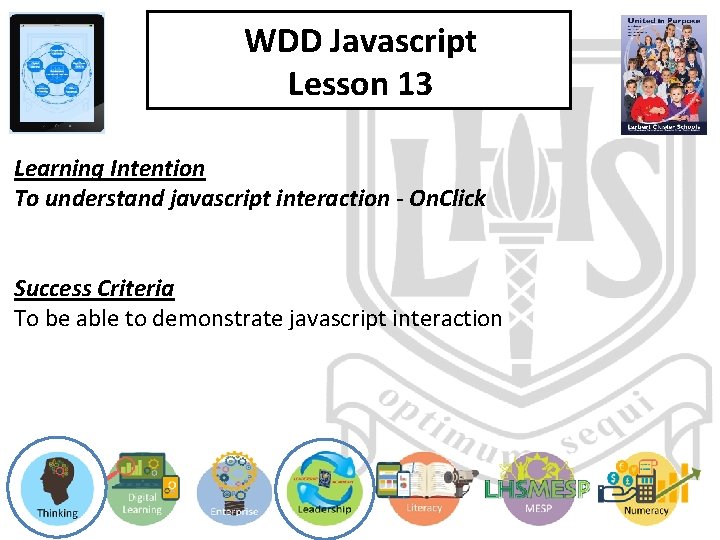 WDD Javascript Lesson 13 Learning Intention To understand javascript interaction - On. Click Success