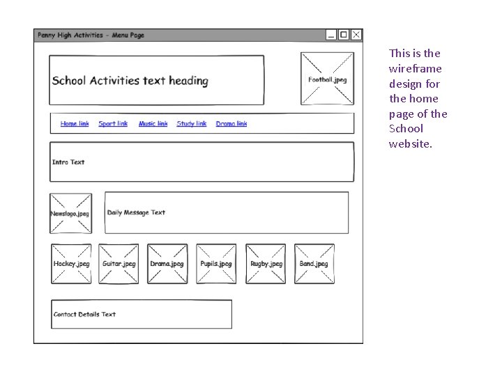 This is the wireframe design for the home page of the School website. 