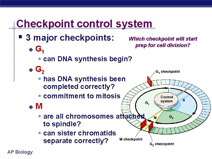 Checkpoint control system § 3 major checkpoints: Which checkpoint will start u G 1