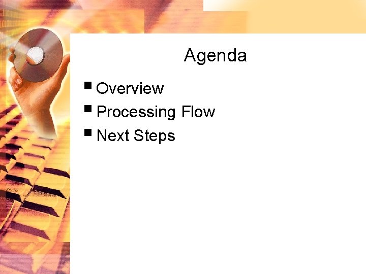 Agenda § Overview § Processing Flow § Next Steps 