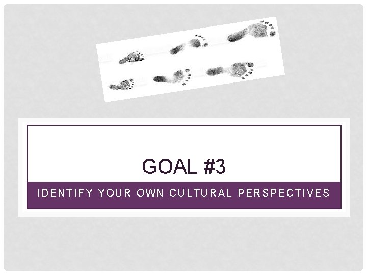 GOAL #3 IDENTIFY YOUR OWN CULTURAL PERSPECTIVES 