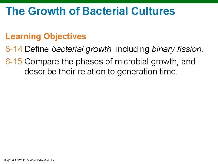 The Growth of Bacterial Cultures Learning Objectives 6 -14 Define bacterial growth, including binary