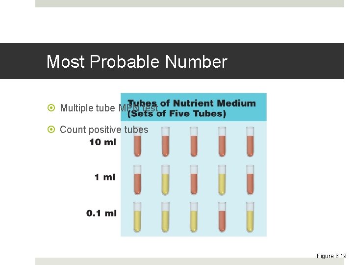 Most Probable Number Multiple tube MPN test Count positive tubes Figure 6. 19 