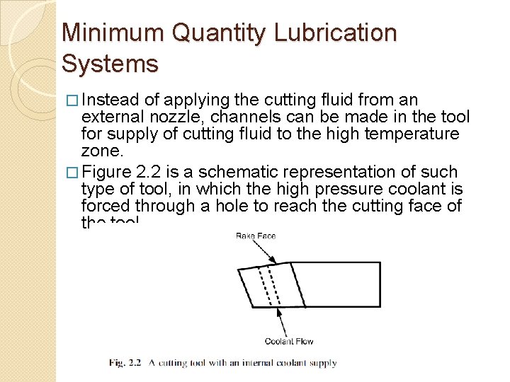 Minimum Quantity Lubrication Systems � Instead of applying the cutting fluid from an external
