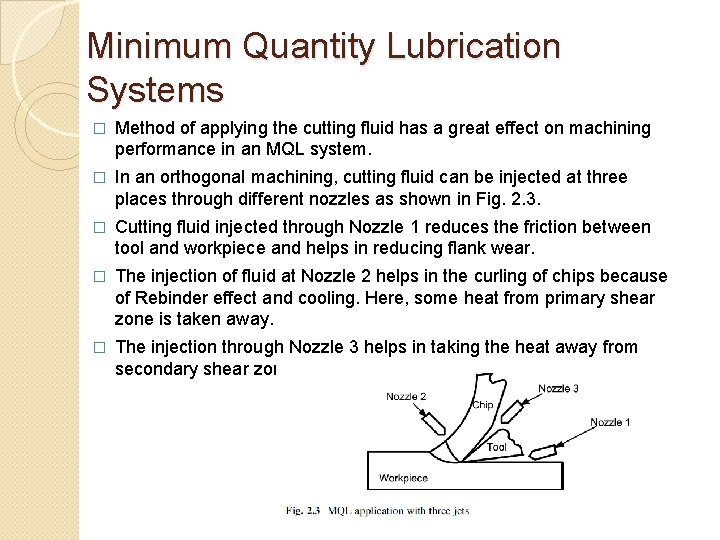 Minimum Quantity Lubrication Systems � Method of applying the cutting fluid has a great