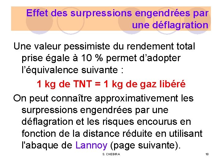 Effet des surpressions engendrées par une déflagration Une valeur pessimiste du rendement total prise