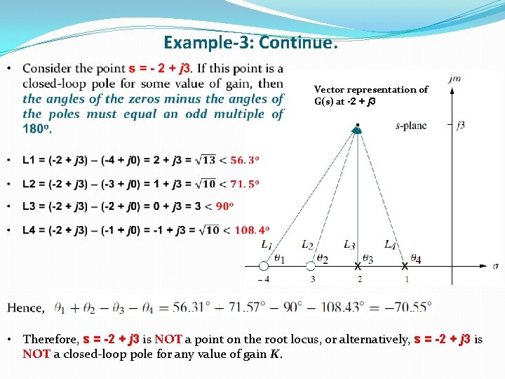 Example-3: Continue. Vector representation of G(s) at -2 + j 3 • Therefore, s