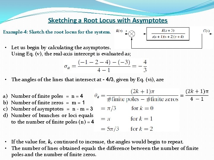 Sketching a Root Locus with Asymptotes Example-4: Sketch the root locus for the system.