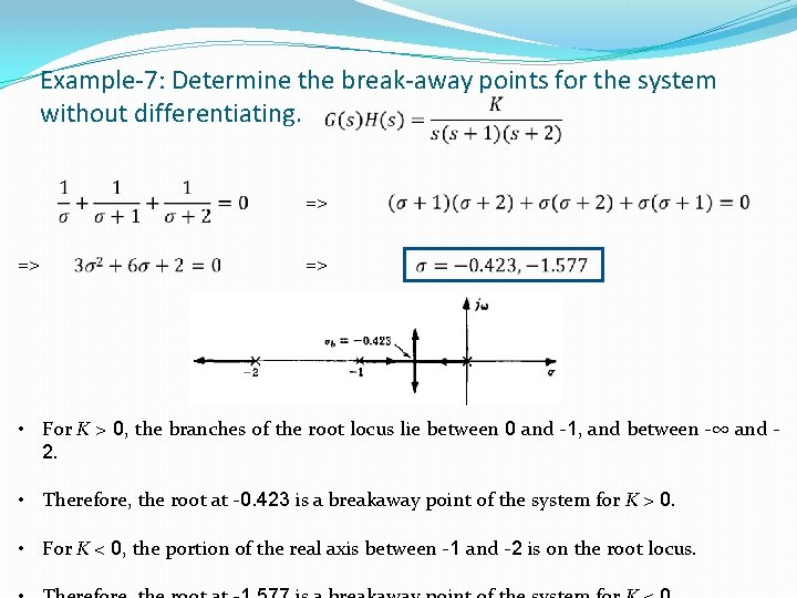 Example-7: Determine the break-away points for the system without differentiating. => => => •