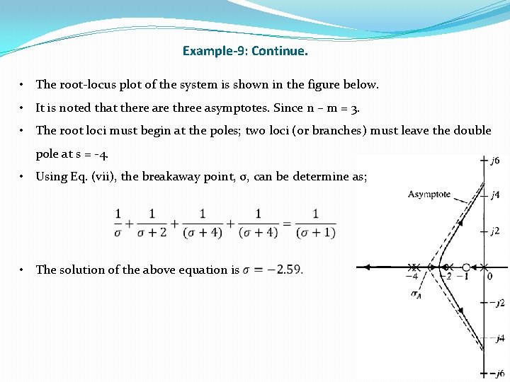 Example-9: Continue. • The root-locus plot of the system is shown in the figure