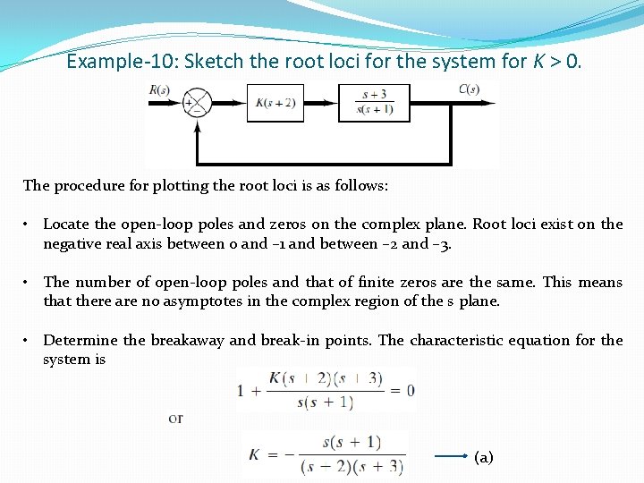 Example-10: Sketch the root loci for the system for K > 0. The procedure