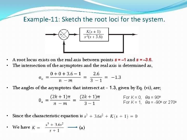 Example-11: Sketch the root loci for the system. • A root locus exists on