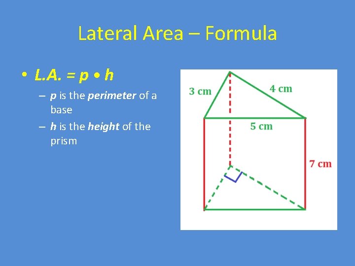 Lateral Area – Formula • L. A. = p • h – p is
