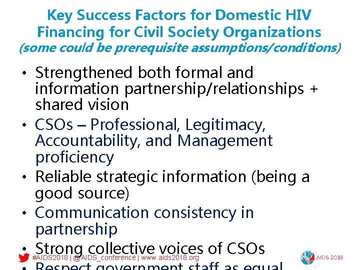 Key Success Factors for Domestic HIV Financing for Civil Society Organizations (some could be