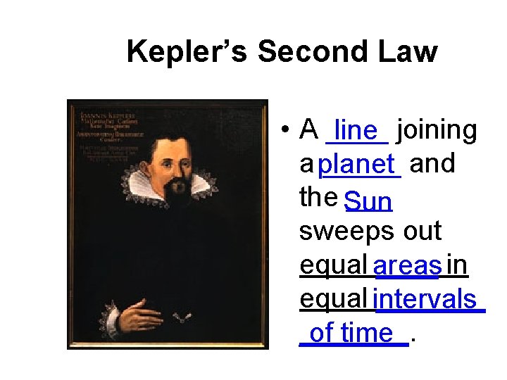 Kepler’s Second Law • A ____ line joining a planet _____ and the Sun
