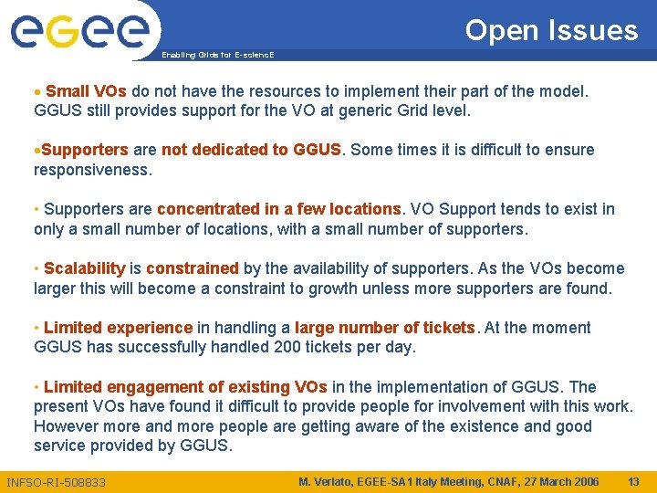 Open Issues Enabling Grids for E-scienc. E Small VOs do not have the resources