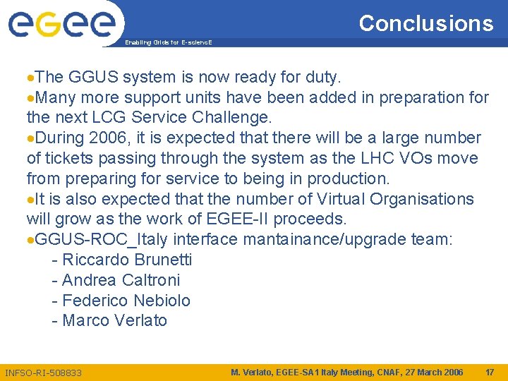 Conclusions Enabling Grids for E-scienc. E The GGUS system is now ready for duty.