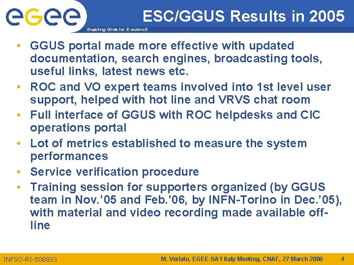 ESC/GGUS Results in 2005 Enabling Grids for E-scienc. E • GGUS portal made more