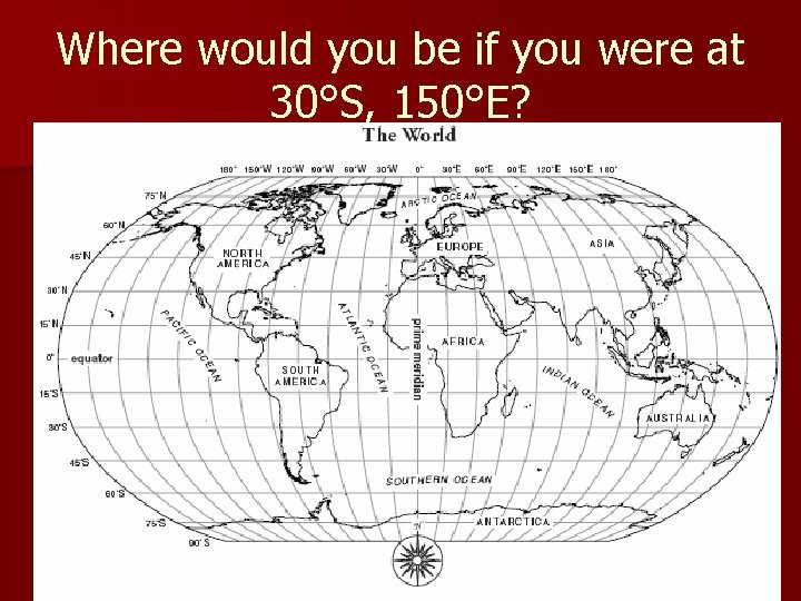 Where would you be if you were at 30°S, 150°E? 