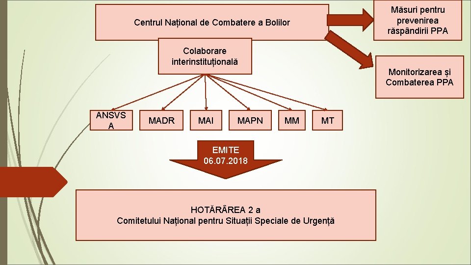 Măsuri pentru prevenirea răspândirii PPA Centrul Național de Combatere a Bolilor Colaborare interinstituțională Monitorizarea