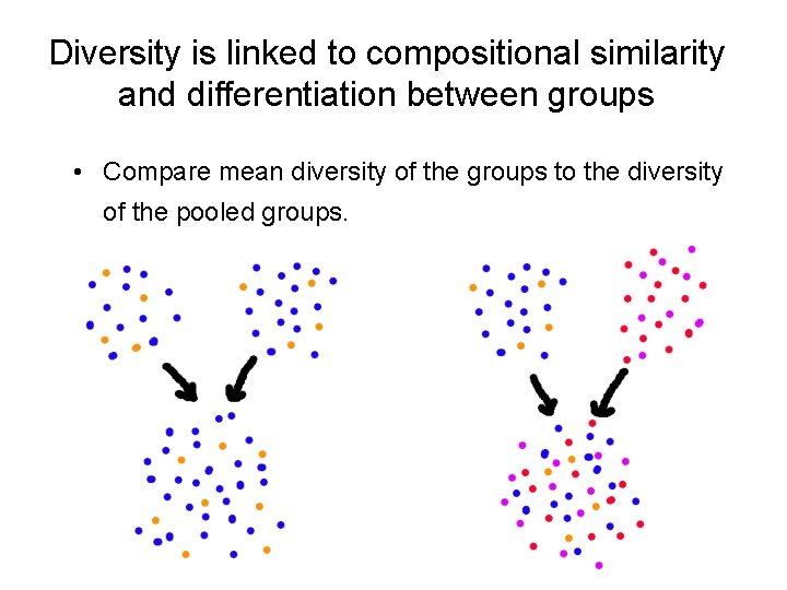 Diversity is linked to compositional similarity and differentiation between groups • Compare mean diversity