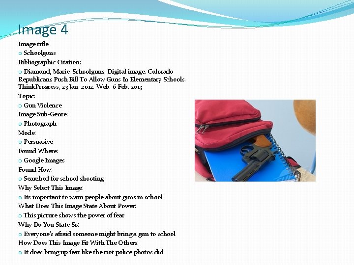 Image 4 Image title: o Schoolguns Bibliographic Citation: o Diamond, Marie. Schoolguns. Digital image.
