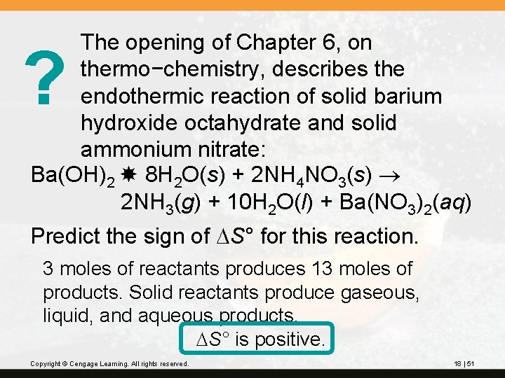 The opening of Chapter 6, on thermo−chemistry, describes the endothermic reaction of solid barium