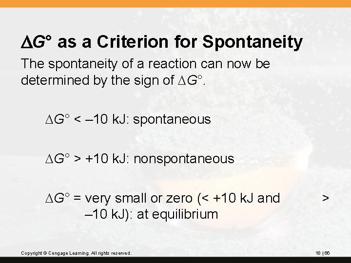 DG° as a Criterion for Spontaneity The spontaneity of a reaction can now be