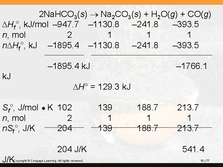 2 Na. HCO 3(s) Na 2 CO 3(s) + H 2 O(g) + CO(g)