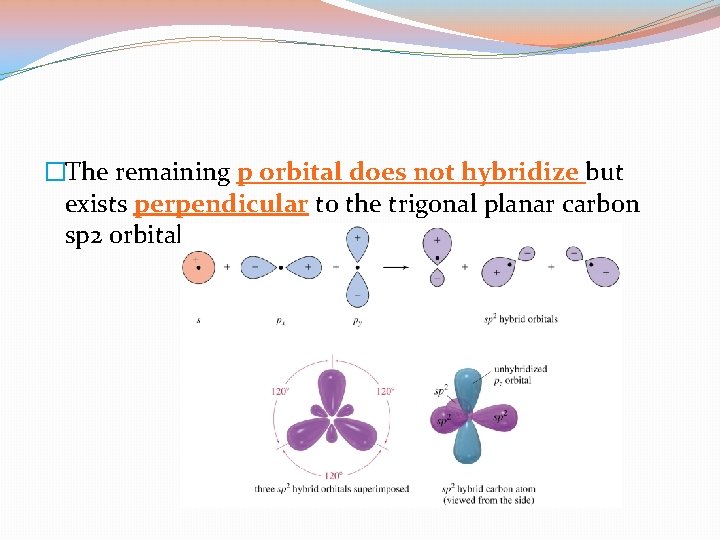 �The remaining p orbital does not hybridize but exists perpendicular to the trigonal planar
