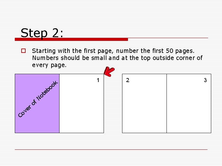 Step 2: Starting with the first page, number the first 50 pages. Numbers should