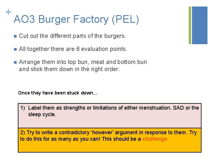 + AO 3 Burger Factory (PEL) n Cut out the different parts of the