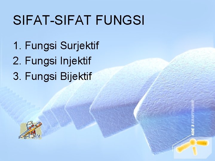 SIFAT-SIFAT FUNGSI 1. Fungsi Surjektif 2. Fungsi Injektif 3. Fungsi Bijektif 