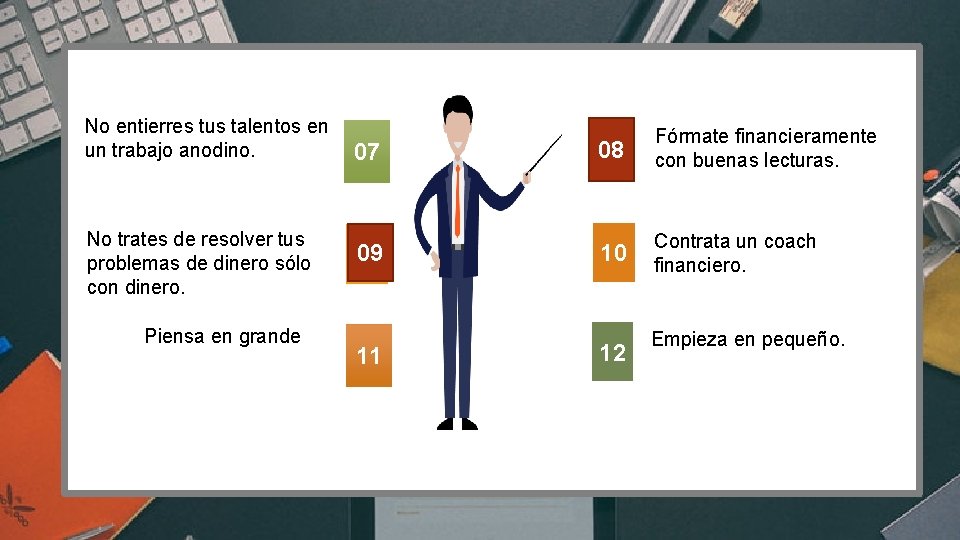 No entierres tus talentos en un trabajo anodino. No trates de resolver tus problemas